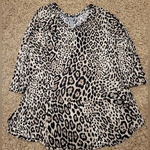 Honeyme Leopard Print Blouse - Black and Tan